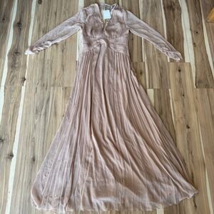ASOS Long Sleeve Pleated Maxi Dress Formal Gown bridesmaid Evening Blush Pink